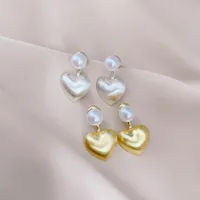 1 Pair 2 Pairs Simple Style Heart Shape Plating Inlay Alloy Pearl Drop Earrings main image 7