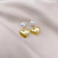 1 Pair 2 Pairs Simple Style Heart Shape Plating Inlay Alloy Pearl Drop Earrings main image 5
