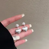 1 Pair 2 Pairs Simple Style Heart Shape Plating Inlay Alloy Pearl Drop Earrings main image 6