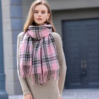 Korean Style Contrast Color Check Retro Artificial Cashmere Scarf Women's Winter Neck Warmer Warm All-matching Fashion Ins Factory Wholesale main image 2
