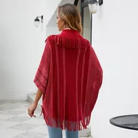 Women's Casual Simple Style Stripe Knit Tassel Shawl main image 2