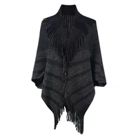 Women's Casual Simple Style Stripe Knit Tassel Shawl sku image 3