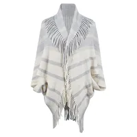 Women's Casual Simple Style Stripe Knit Tassel Shawl sku image 1