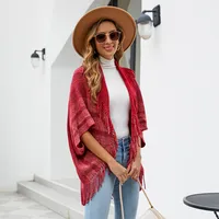 Women's Casual Simple Style Stripe Knit Tassel Shawl main image 3