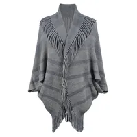 Women's Casual Simple Style Stripe Knit Tassel Shawl sku image 4