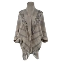 Women's Casual Simple Style Stripe Knit Tassel Shawl sku image 5