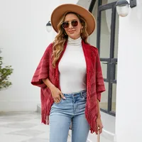 Women's Casual Simple Style Stripe Knit Tassel Shawl main image 5