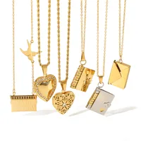304 Stainless Steel 18K Gold Plated IG Style Simple Style Artistic Plating Hollow Out Inlay Envelope Heart Shape Rhinestones Pendant Necklace main image 5
