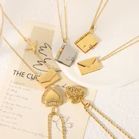 304 Stainless Steel 18K Gold Plated IG Style Simple Style Artistic Plating Hollow Out Inlay Envelope Heart Shape Rhinestones Pendant Necklace main image 2