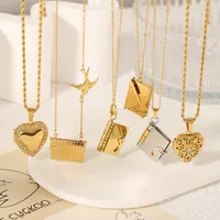 304 Stainless Steel 18K Gold Plated IG Style Simple Style Artistic Plating Hollow Out Inlay Envelope Heart Shape Rhinestones Pendant Necklace main image 3