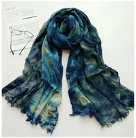 New Cotton Linen Linen Handmade Tie-dyed Scarf Retro Ethnic Long Women's Shawl Summer Sunscreen Scarf main image 2