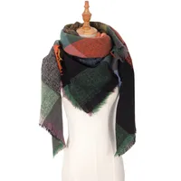 Amazon Hot European And American Autumn And Winter New Herringbone Pattern Small Plaid Bristle Square Scarf Split Triangle Shawl Scarf sku image 1