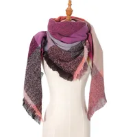 Amazon Hot European And American Autumn And Winter New Herringbone Pattern Small Plaid Bristle Square Scarf Split Triangle Shawl Scarf sku image 3