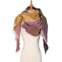Amazon Hot European And American Autumn And Winter New Herringbone Pattern Small Plaid Bristle Square Scarf Split Triangle Shawl Scarf sku image 2