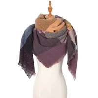Amazon Hot European And American Autumn And Winter New Herringbone Pattern Small Plaid Bristle Square Scarf Split Triangle Shawl Scarf sku image 5