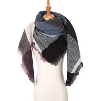 Amazon Hot European And American Autumn And Winter New Herringbone Pattern Small Plaid Bristle Square Scarf Split Triangle Shawl Scarf sku image 6