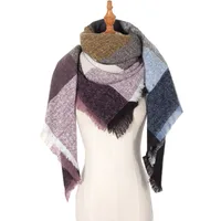 Amazon Hot European And American Autumn And Winter New Herringbone Pattern Small Plaid Bristle Square Scarf Split Triangle Shawl Scarf sku image 8