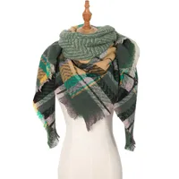 Amazon Hot European And American Autumn And Winter New Herringbone Pattern Small Plaid Bristle Square Scarf Split Triangle Shawl Scarf sku image 9