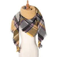 Amazon Hot European And American Autumn And Winter New Herringbone Pattern Small Plaid Bristle Square Scarf Split Triangle Shawl Scarf sku image 12