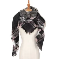 Amazon Hot European And American Autumn And Winter New Herringbone Pattern Small Plaid Bristle Square Scarf Split Triangle Shawl Scarf sku image 10