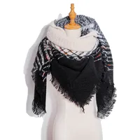 Amazon Hot European And American Autumn And Winter New Herringbone Pattern Small Plaid Bristle Square Scarf Split Triangle Shawl Scarf sku image 17