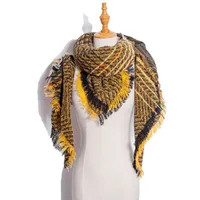 Amazon Hot European And American Autumn And Winter New Herringbone Pattern Small Plaid Bristle Square Scarf Split Triangle Shawl Scarf sku image 18
