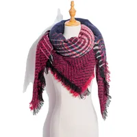 Amazon Hot European And American Autumn And Winter New Herringbone Pattern Small Plaid Bristle Square Scarf Split Triangle Shawl Scarf sku image 19