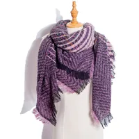 Amazon Hot European And American Autumn And Winter New Herringbone Pattern Small Plaid Bristle Square Scarf Split Triangle Shawl Scarf sku image 20
