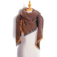 Amazon Hot European And American Autumn And Winter New Herringbone Pattern Small Plaid Bristle Square Scarf Split Triangle Shawl Scarf sku image 21