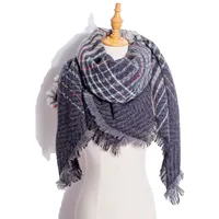 Amazon Hot European And American Autumn And Winter New Herringbone Pattern Small Plaid Bristle Square Scarf Split Triangle Shawl Scarf sku image 23