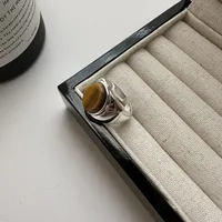 925 Sterling Silver Tiger Eye Round Rings main image 2