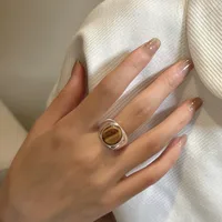 925 Sterling Silver Tiger Eye Round Rings main image 4