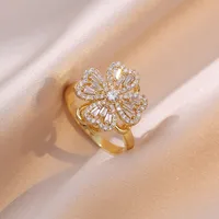 Simple Style Flower Alloy Plating Rhinestone Open Ring sku image 1