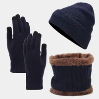 European And American Men's Fleece-lined Knitted Hat Scarf Gloves Three-piece Set Cold-proof Thickened Windproof Riding Warm Suit For Women main image 1