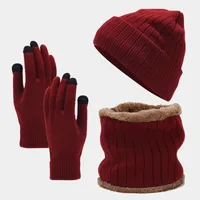 European And American Men's Fleece-lined Knitted Hat Scarf Gloves Three-piece Set Cold-proof Thickened Windproof Riding Warm Suit For Women sku image 3