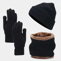 European And American Men's Fleece-lined Knitted Hat Scarf Gloves Three-piece Set Cold-proof Thickened Windproof Riding Warm Suit For Women sku image 1