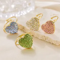 Wholesale Jewelry Vintage Style Heart Shape 304 Stainless Steel Rhinestones 18K Gold Plated Plating Open Rings main image 1