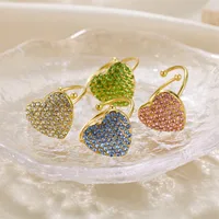 Wholesale Jewelry Vintage Style Heart Shape 304 Stainless Steel Rhinestones 18K Gold Plated Plating Open Rings main image 3