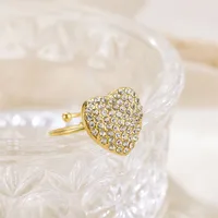 Wholesale Jewelry Vintage Style Heart Shape 304 Stainless Steel Rhinestones 18K Gold Plated Plating Open Rings main image 5