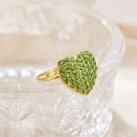Wholesale Jewelry Vintage Style Heart Shape 304 Stainless Steel Rhinestones 18K Gold Plated Plating Open Rings main image 8