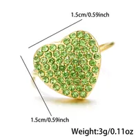 Wholesale Jewelry Vintage Style Heart Shape 304 Stainless Steel Rhinestones 18K Gold Plated Plating Open Rings sku image 2