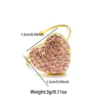 Wholesale Jewelry Vintage Style Heart Shape 304 Stainless Steel Rhinestones 18K Gold Plated Plating Open Rings sku image 3