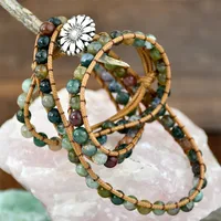 Classical Vintage Style Flower Alloy Natural Stone Rope Beaded Knitting Bracelets main image 4