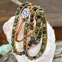 Classical Vintage Style Flower Alloy Natural Stone Rope Beaded Knitting Bracelets main image 5