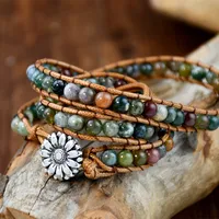 Classical Vintage Style Flower Alloy Natural Stone Rope Beaded Knitting Bracelets main image 3