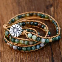 Classical Vintage Style Flower Alloy Natural Stone Rope Beaded Knitting Bracelets main image 2