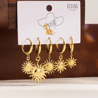 1 Set Formal Simple Style Artistic Sun Star Moon Scallop Star Stainless Steel Zircon 14k Gold Plated Drop Earrings main image 2