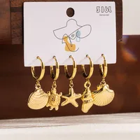 1 Set Formal Simple Style Artistic Sun Star Moon Scallop Star Stainless Steel Zircon 14k Gold Plated Drop Earrings main image 4