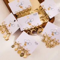 1 Set Formal Simple Style Artistic Sun Star Moon Scallop Star Stainless Steel Zircon 14k Gold Plated Drop Earrings main image 1
