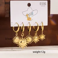 1 Set Formal Simple Style Artistic Sun Star Moon Scallop Star Stainless Steel Zircon 14k Gold Plated Drop Earrings sku image 1